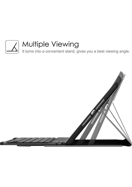 Novstap Apple iPad 7 8 9 Nesil 10.2 Inç ile Uyumlu Bluetooth Klavyeli Kılıf Standlı Kalem Hazneli