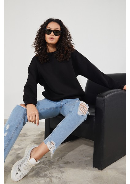 Kadın Bisiklet Yaka Uzun Kollu Basic 3 Iplik Şardonlu Sweatshirt fiyatları