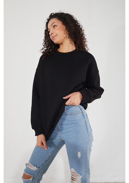 Kadın Bisiklet Yaka Uzun Kollu Basic 3 Iplik Şardonlu Sweatshirt fırsatları