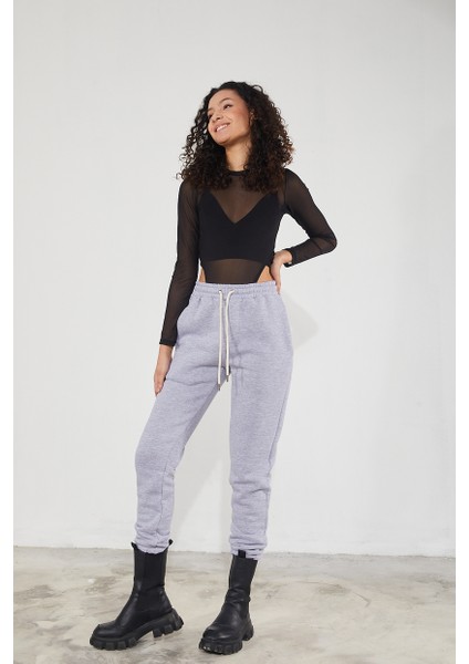 Kadın Basic 3 Iplik Şardonlu Paçası Lastikli Kalın Jogger Eşofman Altı