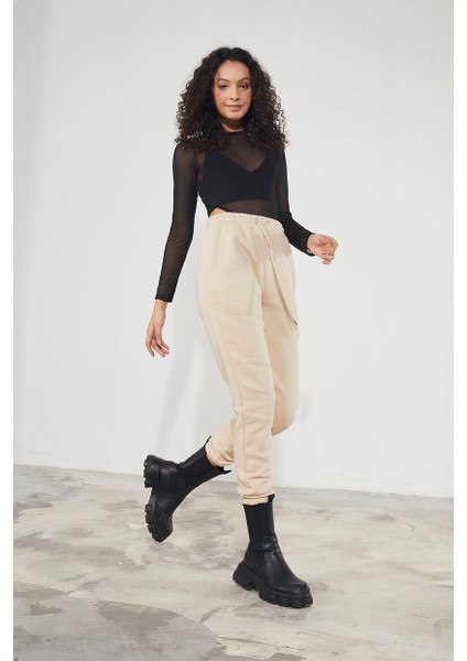 Kadın Basic 3 Iplik Şardonlu Paçası Lastikli Kalın Jogger Eşofman Altı