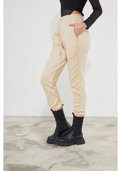 Kadın Basic 3 Iplik Şardonlu Paçası Lastikli Kalın Jogger Eşofman Altı fiyatları