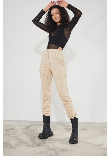 Kadın Basic 3 Iplik Şardonlu Paçası Lastikli Kalın Jogger Eşofman Altı modelleri