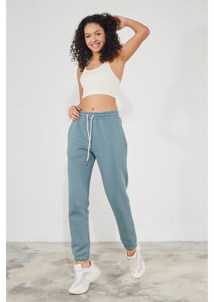 Kadın Basic 3 Iplik Şardonlu Paçası Lastikli Kalın Jogger Eşofman Altı