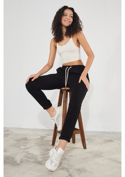Kadın Basic 3 Iplik Şardonlu Paçası Lastikli Kalın Jogger Eşofman Altı