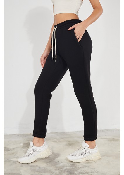 Kadın Basic 3 Iplik Şardonlu Paçası Lastikli Kalın Jogger Eşofman Altı fırsatları
