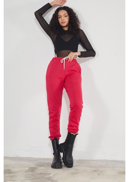 Kadın Basic 3 Iplik Şardonlu Paçası Lastikli Kalın Jogger Eşofman Altı