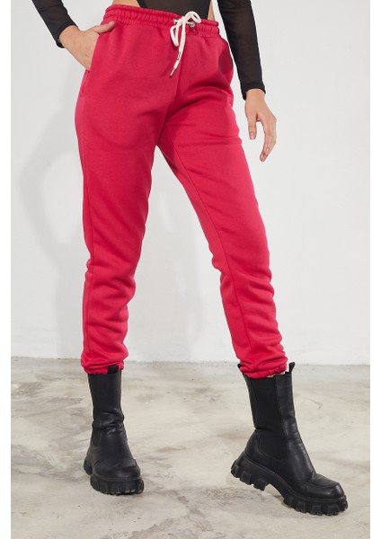 Kadın Basic 3 Iplik Şardonlu Paçası Lastikli Kalın Jogger Eşofman Altı fırsatları
