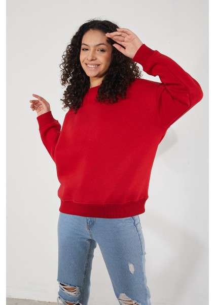 Kadın Bisiklet Yaka Uzun Kollu Basic 3 Iplik Şardonlu Sweatshirt fiyatları