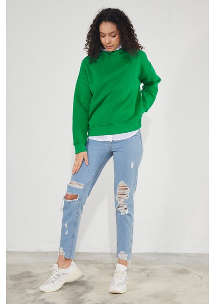 Kadın Bisiklet Yaka Uzun Kollu Basic 3 Iplik Şardonlu Sweatshirt fiyatları