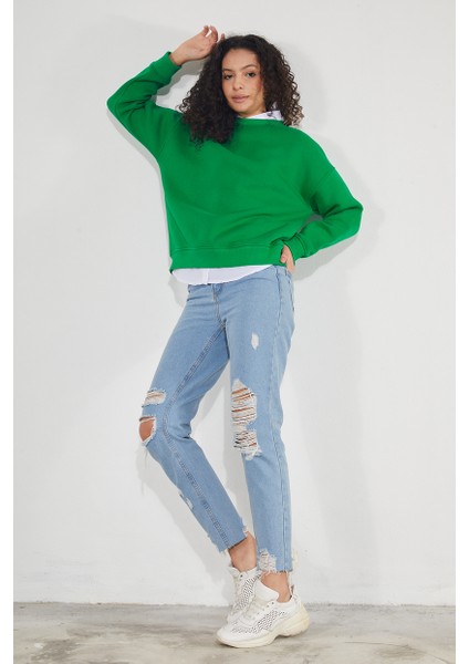 Kadın Bisiklet Yaka Uzun Kollu Basic 3 Iplik Şardonlu Sweatshirt fırsatları