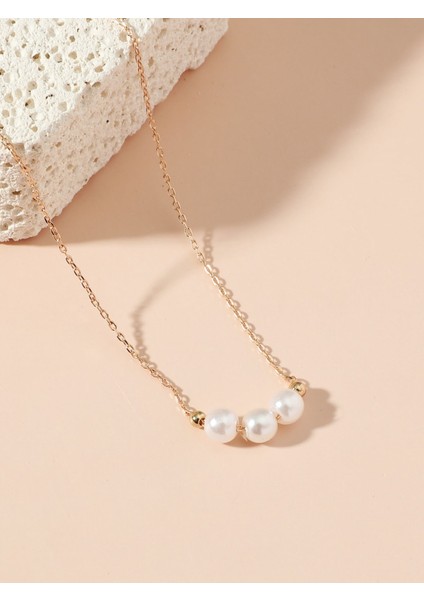 Altın Renk Yuvarlak Dorikalı 3 Incili Sf Dekor Kolye - 2120 modelleri