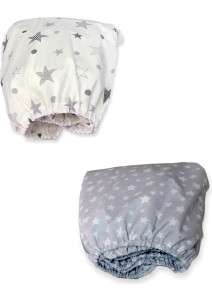 Pamuklu Bebek Çocuk Lastikli Çarşaf 70X110 2 Adet Gri Yıldızlılar