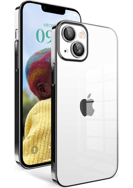 Apple iPhone 14 Plus Kılıf Kamera Korumalı Renkli Çerçeveli Garaj Kapak + Kablo Koruyucu