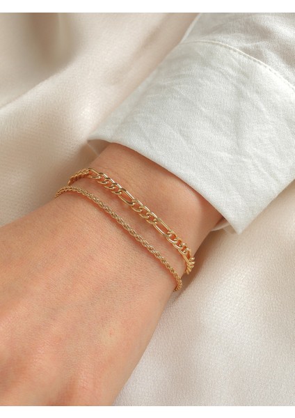 Altın Renk Unisex Şavin ve Burgu Kombin Bileklik - 2122