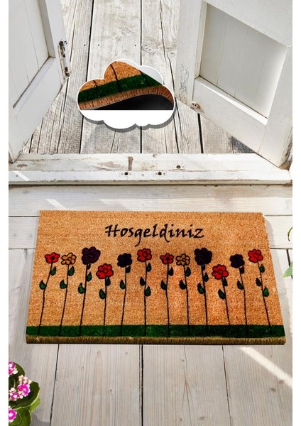 Chilai Home 40X60 Color Daisy Doğal Koko Dış Kapı Önü Paspası