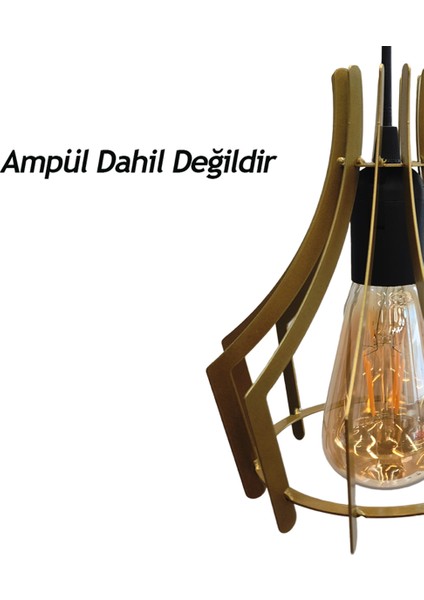 Jaula - Gold Tekli Sarkıt Retro Modern Avize, Salon, Mutfak, Antre, Hol Avize, Ledli, LED