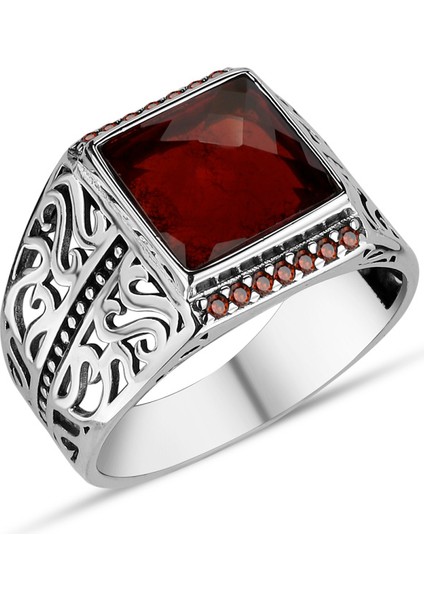 Zirkon Taşlı Desenli 925 Ayar Erkek Gümüş Yüzük