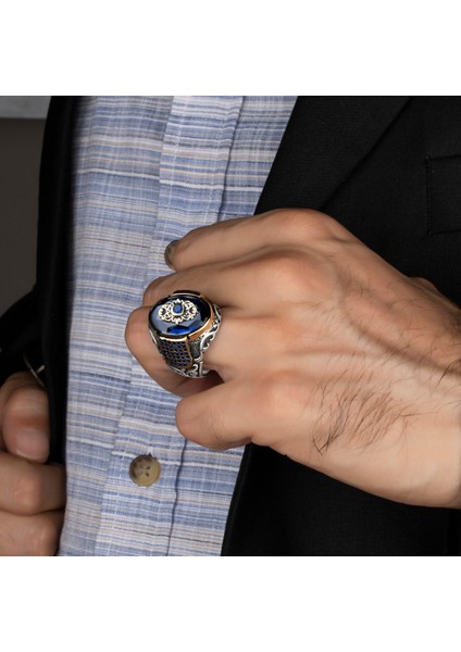 Safir Taşlı Erkek Gümüş Yüzük 925 Ayar modelleri