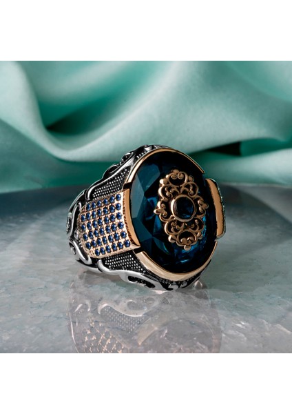 Safir Taşlı Erkek Gümüş Yüzük 925 Ayar indirimleri