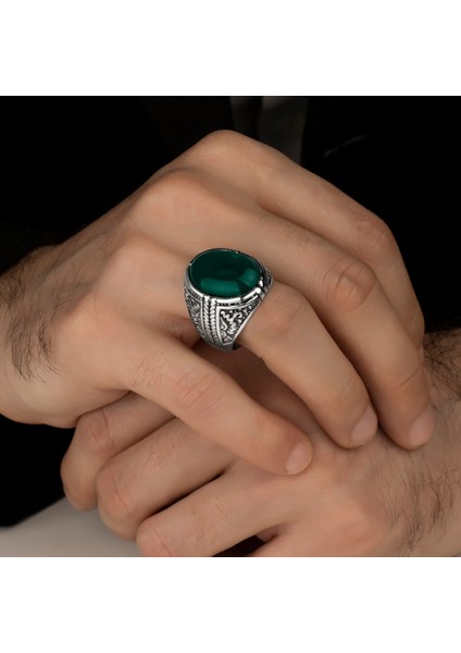 Akik Taşlı Erkek Gümüş Yüzük