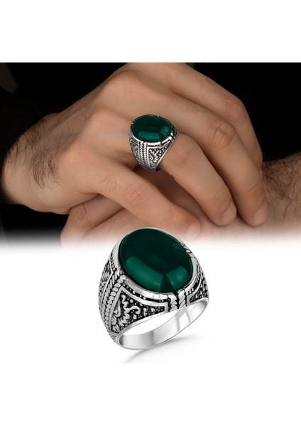 Akik Taşlı Erkek Gümüş Yüzük modelleri