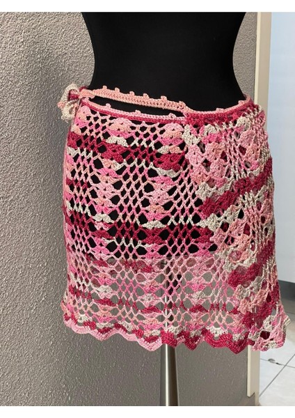 El Örgüsü Pembe Deniz Havuz Plaj Pareo Etek Bağlamalı