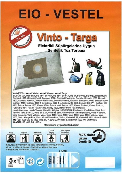 Özel Üretim 5 Adet BS97-BS9713-BS975 Süpürge Toz Torbası %100 Toz Korumalı 3 Kat Elyaf