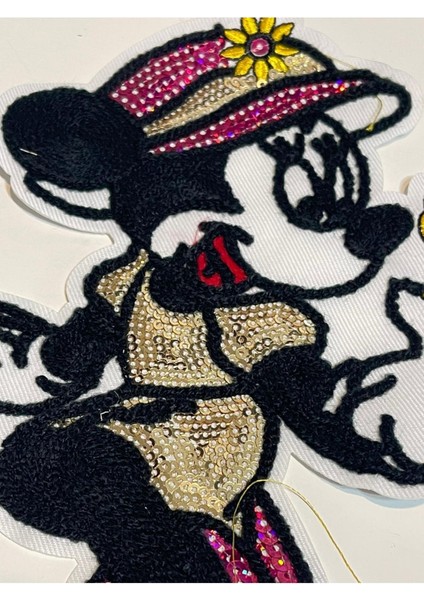 20X17 cm Pul Payetli Kabartma Mickey Mause Aplike Arma Yama Aksesuar