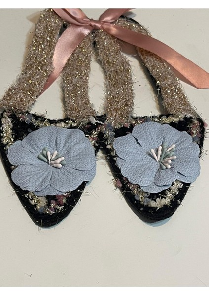19X13 cm Pabuç Ayakkabı Güllü Simli Aplike Arma Yama Aksesuar
