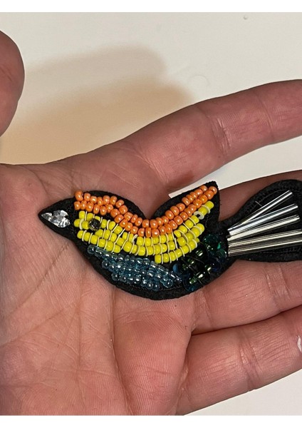 8x3 cm Boncuk Işlemeli Kuş Aplike Arma Yama Aksesuar