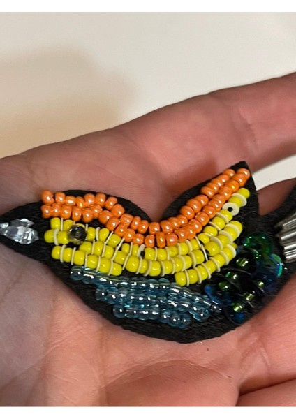 8x3 cm Boncuk Işlemeli Kuş Aplike Arma Yama Aksesuar