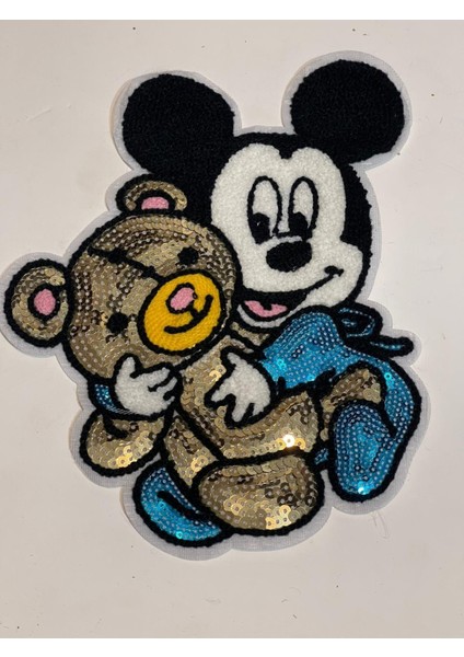 21X16 cm Pul Payetli Kabartma Mickey Mause Aplike Arma Yama Aksesuar