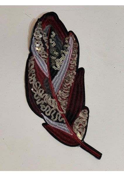 29X11 cm Kırmızı Nakış Işleme Pul Payetli Yaprak Aplike Arma Yama Aksesuar