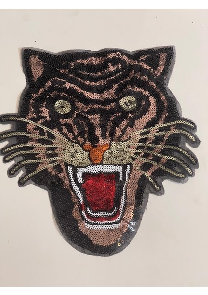 25X24 cm Kırmızı Ağızlı Kaplan Pul Payetli Aplike Arma Yama Aksesuar