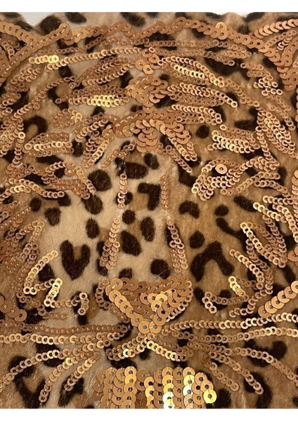 18X21 cm Pul Payetli Leopar Ince Kadife Aplike Arma Yama Aksesuar