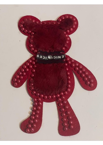 25X16 cm Boncuklu Peluş Ayı Aplike Arma Yama Aksesuar