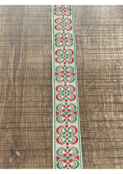 2 cm En Etnik ve Bohem Desenli Kırmızı Nakış Işleme Dekoratif Aksesuar Şerit (1 Metre)