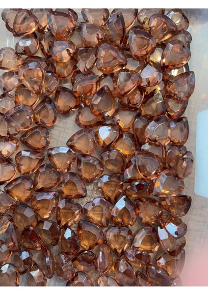 2 cm Delikli Kahverengi Kalp Cam Hobi Tasarım Aksesuar Boncuk 50 Adet