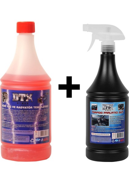 Ağır Yağ ve Radyatör Temizleme Sıvısı 1 Lt & Torpido Parlatıcı Süt 500 ml