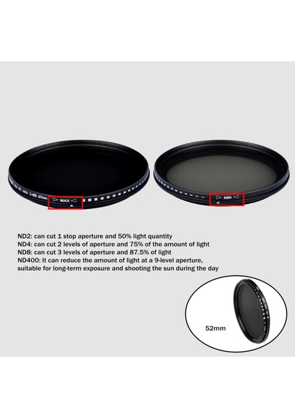 Profesyonelden Değişken Ayarlanabilir Filtre Lens Filtre Nehirleri 52 mm. (Yurt Dışından)