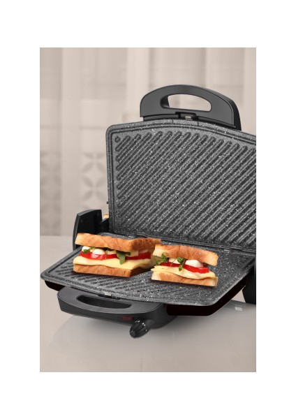 Lezzito Siyah 1750 Watt Granit Çıkarılabilir Plakalı 5 Kademe Isı Ayarlı Tost ve Izgara Makinesi