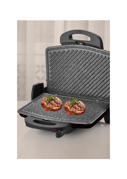 Lezzito Siyah 1750 Watt Granit Çıkarılabilir Plakalı 5 Kademe Isı Ayarlı Tost ve Izgara Makinesi