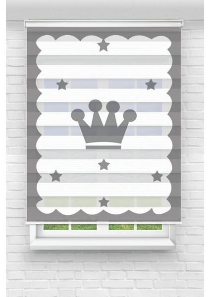 Genç Odası - Kral Tacı Baskılı Zebra Perde