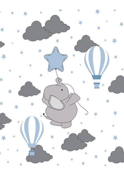 Çocuk Odası - Mavi Balon ve Yavru Fil Baskılı Zebra Perde fiyatları