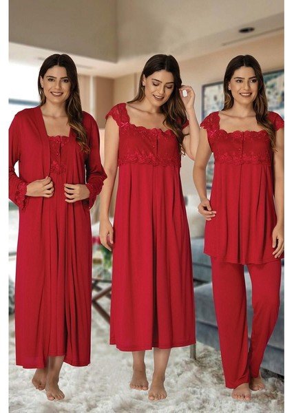 Effortt Kadın Pijama Takımı Gecelik Sabahlık Lohusa Hamile 4'lü Set 2305