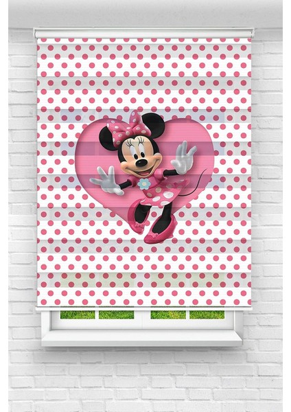 Çocuk Odası - Sevimli Minnie Mouse Baskılı Zebra Perde