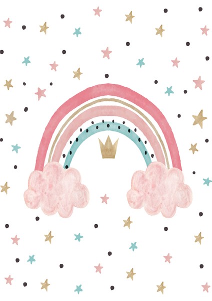 Çocuk Odası - Renkli Gökkuşağı ve Yıldızlar Baskılı Zebra Perde fiyatları