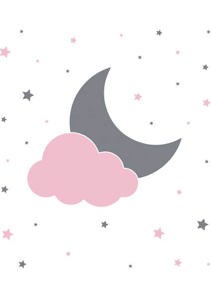 Genç Odası - Pembe Bulut Gri Ay Baskılı Zebra Perde fiyatları