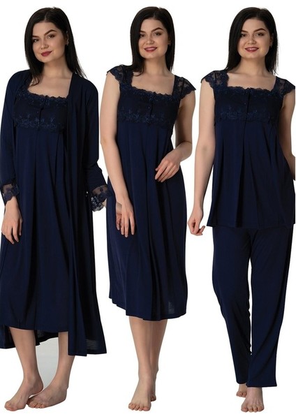 Effortt Kadın Pijama Takımı Gecelik Sabahlık Lohusa Hamile 4'lü Set 2305